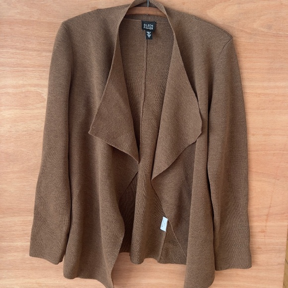 Eileen Fisher Italian Yarn Wool Brown Open Front Cardigan Sweater Size S Minimal - Picture 1 of 6